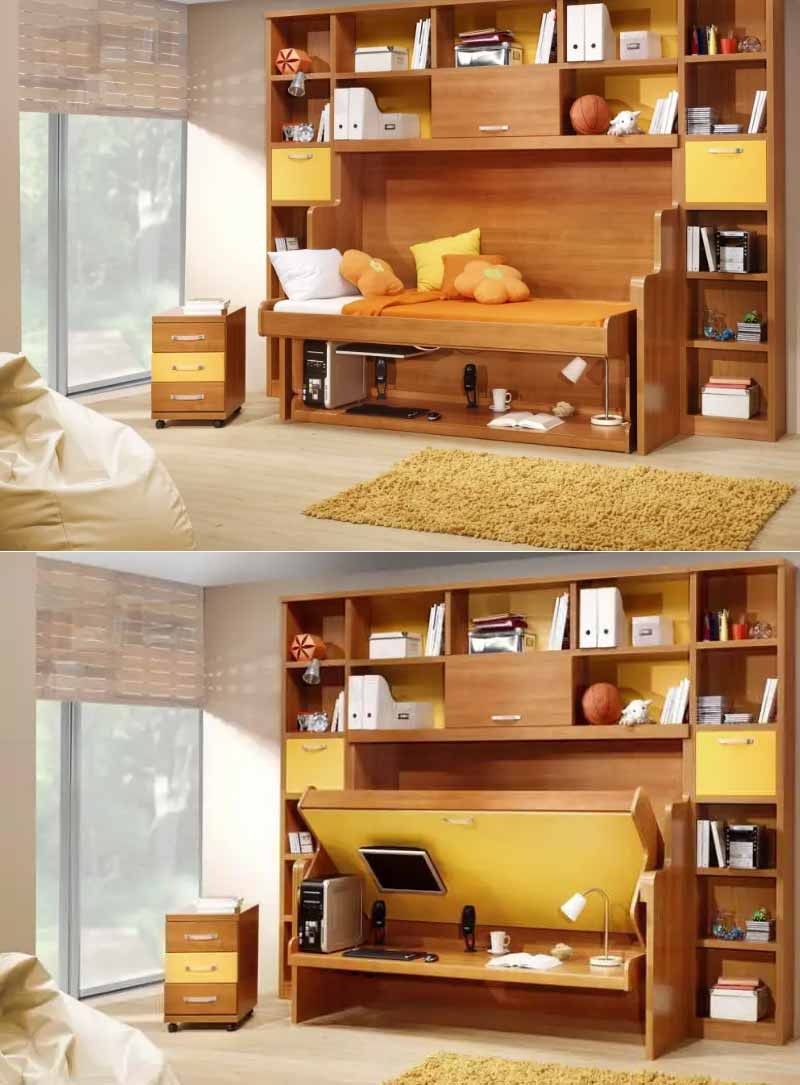 Giường gấp đa năng kết hợp bàn học và tủ