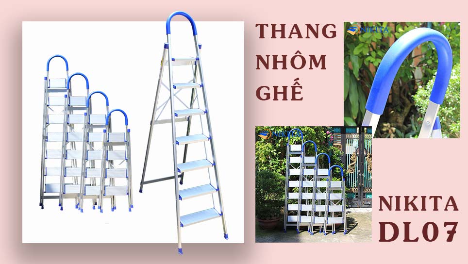 Thang nhôm ghế Nikita DL07 - Thang tay vịn nhỏ gọn