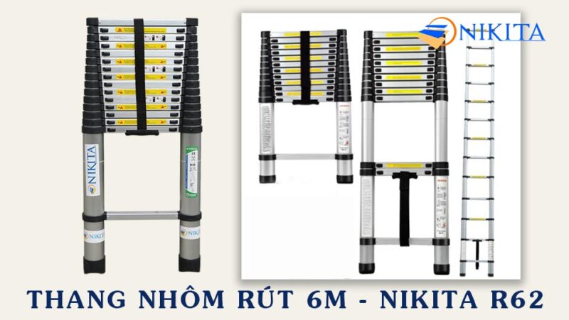 Thang nhôm rút 6M Nikita R62, thang nhôm rút đơn 6,2 mét
