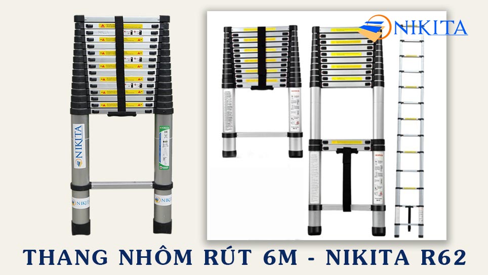 Thang nhôm rút 6M Nikita R62, thang nhôm rút đơn 6,2 mét