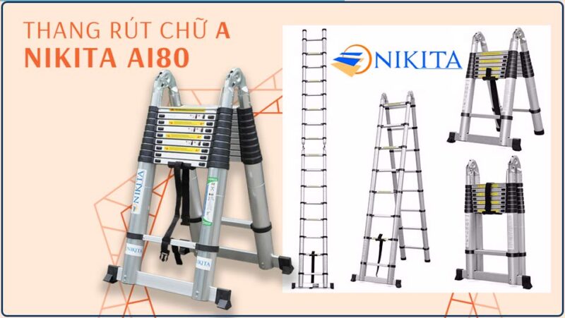 Thang rút chữ A NIKITA AI80 - Thang nhôm NIKITA 8 mét