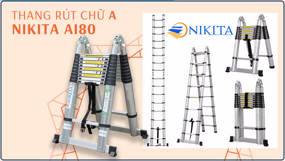 Thang rút chữ A NIKITA AI80 - Thang nhôm NIKITA 8 mét